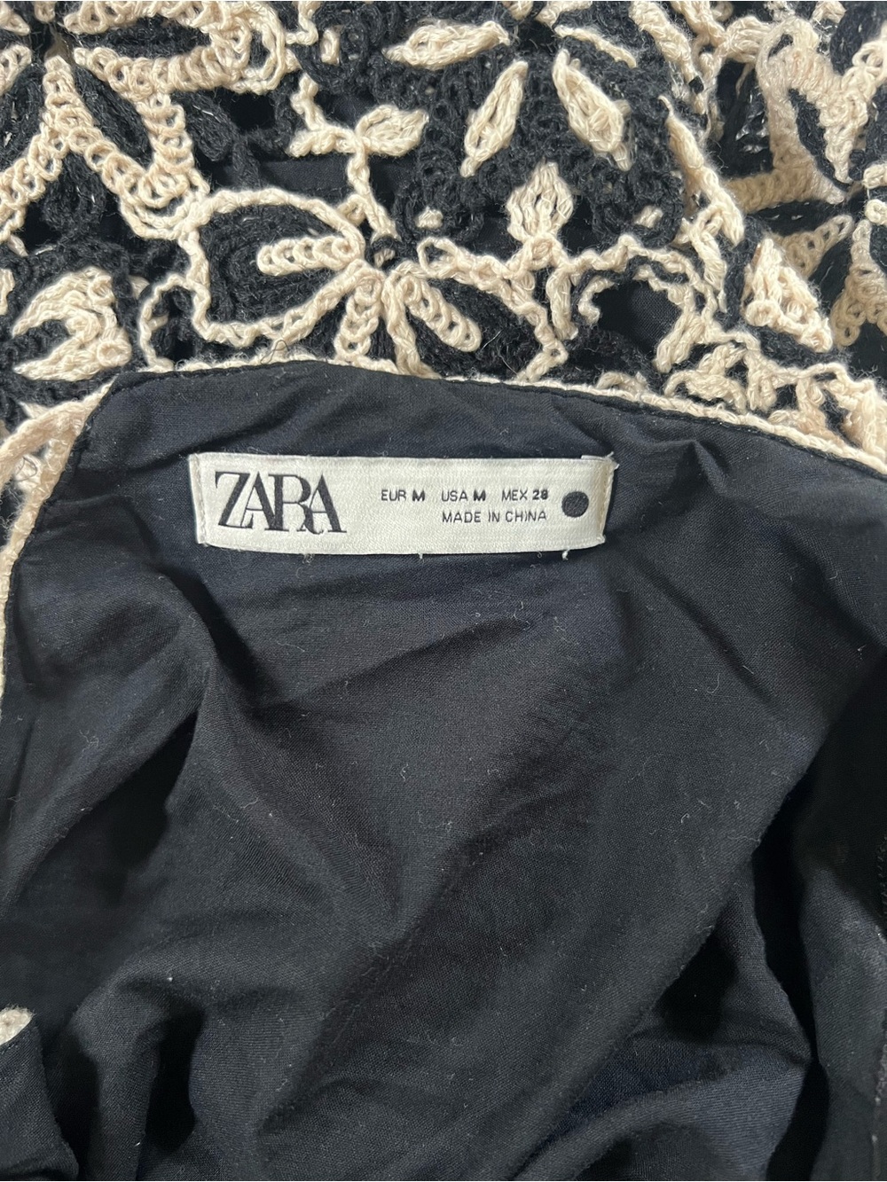 Zara Black and Cream Floral Crochet Mini Dress - Picture 5 of 5